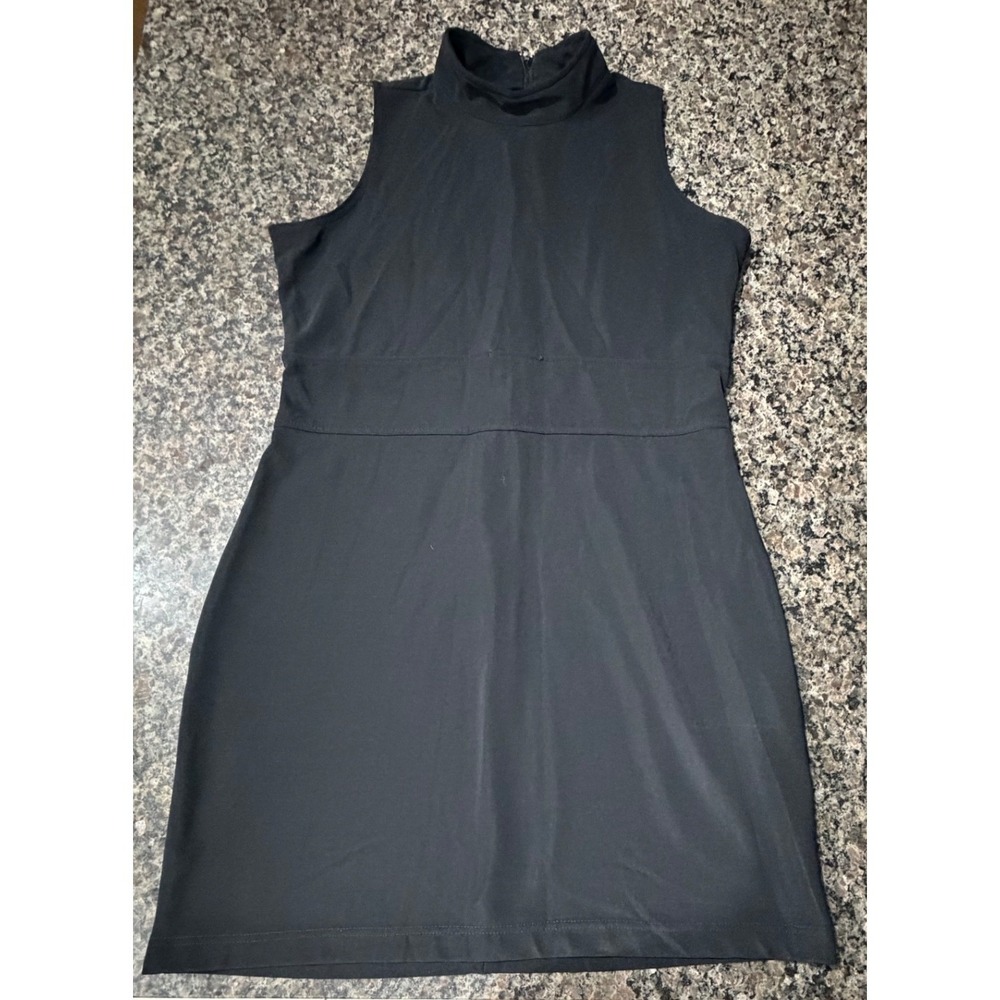 Black Mock Neck Sleeveless Mini Dress Size 14 Sheath Cocktail Party
